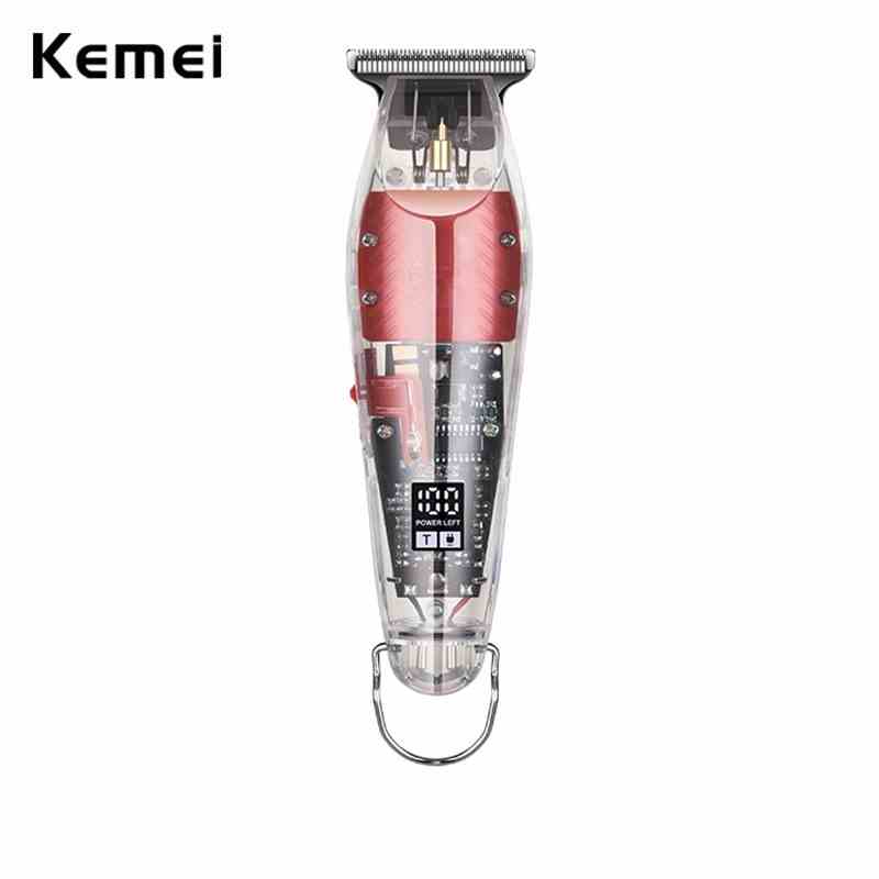 Tông Đơ Cắt Tóc Chuyên Nghiệp Kemei 0mm Trong Suốt Có Đèn LED Hiển Thị