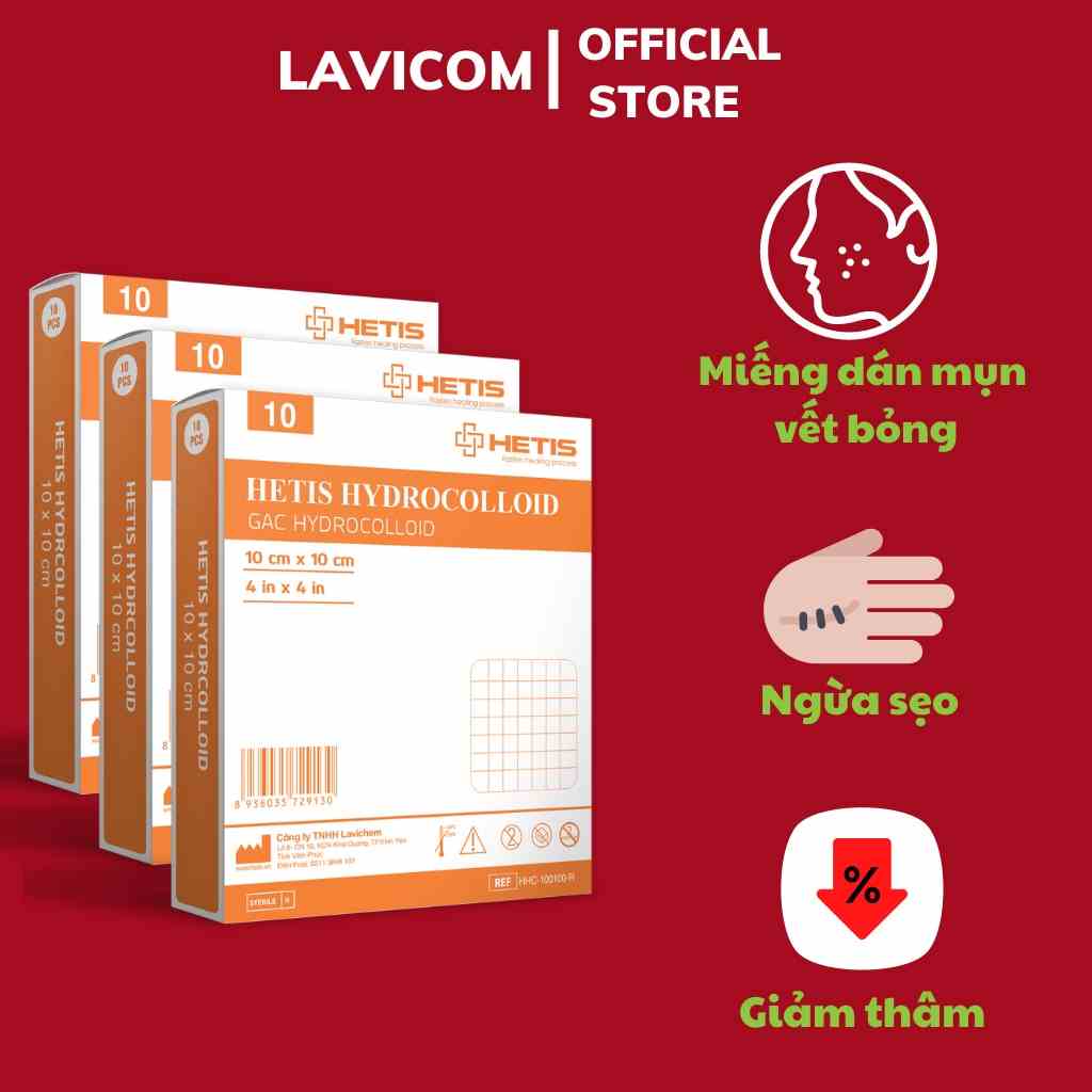 Miếng Dán Mụn, Vết Thương HETIS HYDROCOLLOID Giúp Thấm hút Dịch, Loại Bỏ Những Mô Chết, Ngăn Ngừa Sẹo