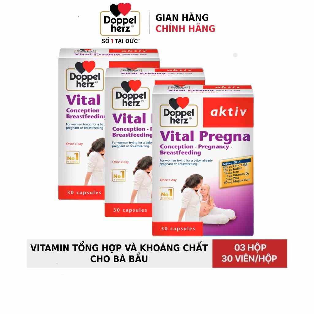 Combo 03 hộp viên uống bổ sung Vitamin và khoáng chất cho bà bầu Doppelherz Aktiv Vital Pregna (03 hộp, 30 viên/hộp)