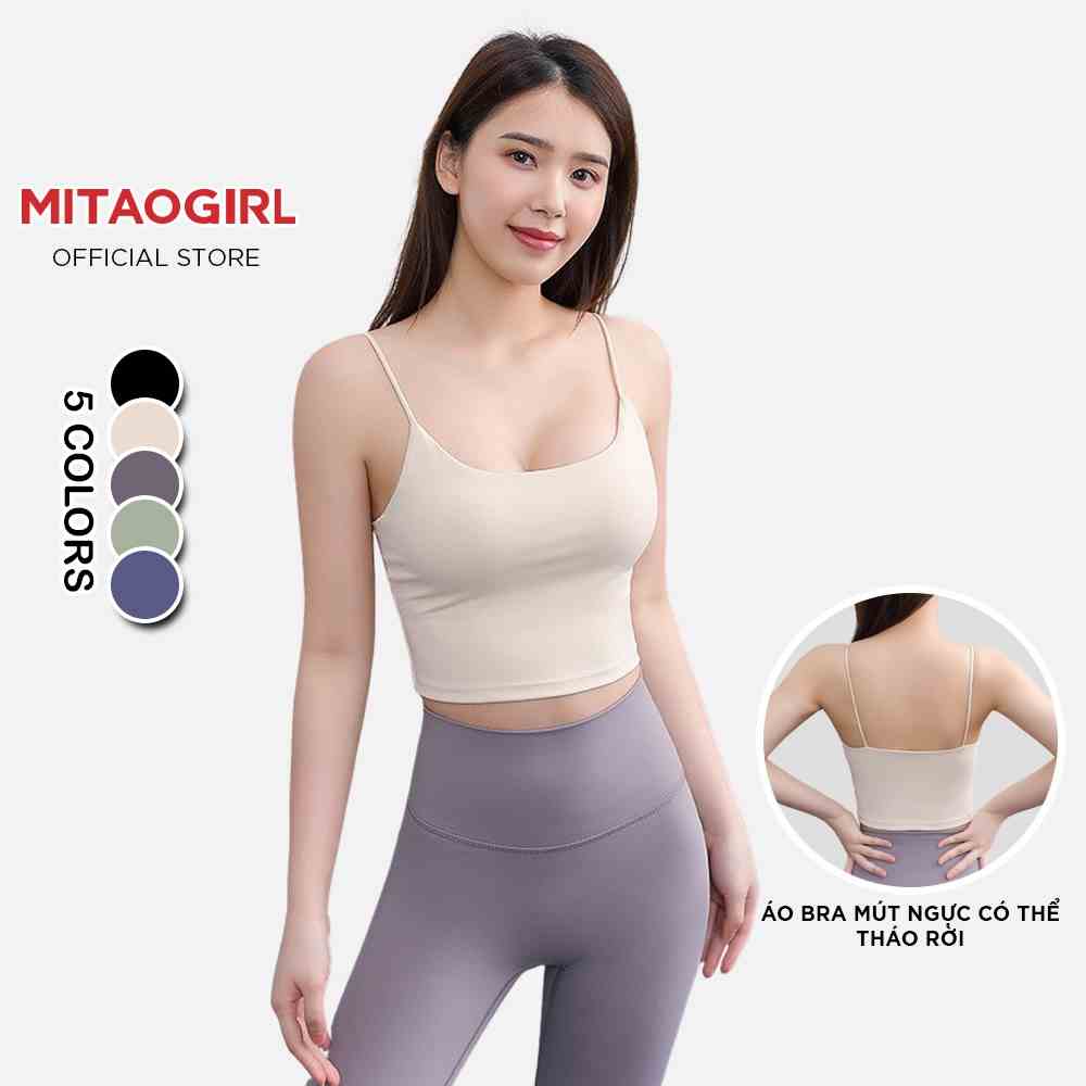 Áo bra tập gym yoga nữ MITAOGIRL kiểu áo 2 dây mảnh thể thao chất poly lạnh mút ngực tháo rời nâng ngực