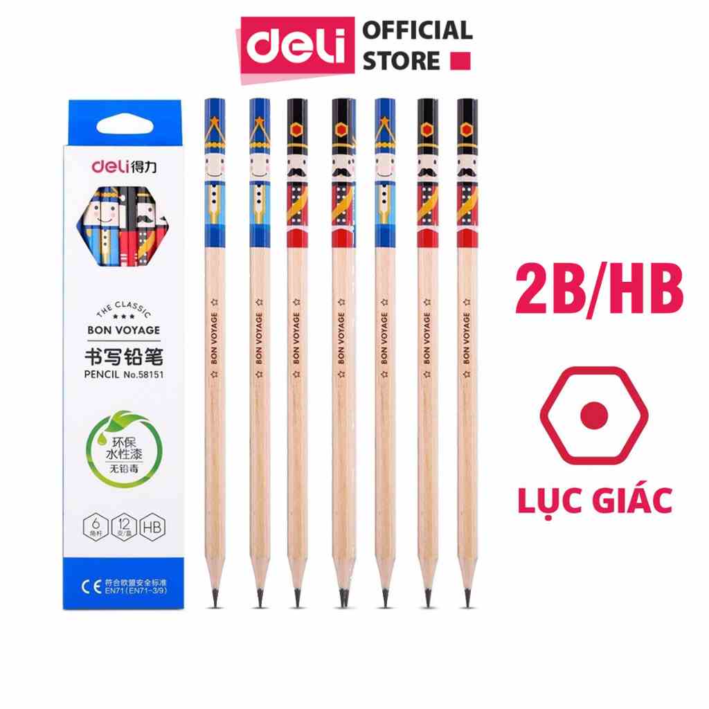 Bút chì lục giác 2B Deli - lẻ 1 chiếc dành cho học sinh tập viết và tập vẽ họa tiết ngộ nghĩnh superwings chú lính chì