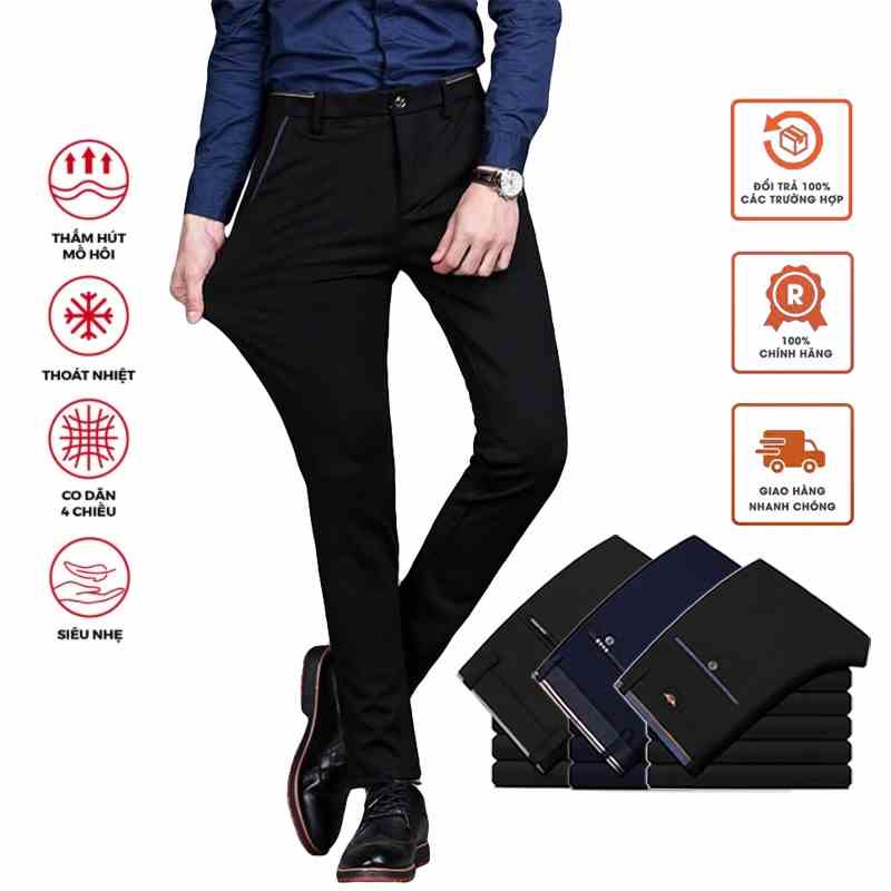 Quần Tây Công Sở Âu Nam Hàn Quốc Co Giãn Mỏng Quần Âu Cạp Cao Nam Cao CấP Big Size Slimfit Big Size