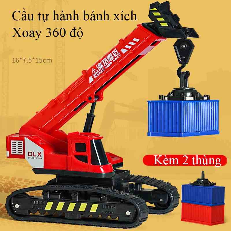 Đồ chơi mô hình xe cẩu tự hành KAVY có bánh xích kèm 2 thùng chứa hút nam châm