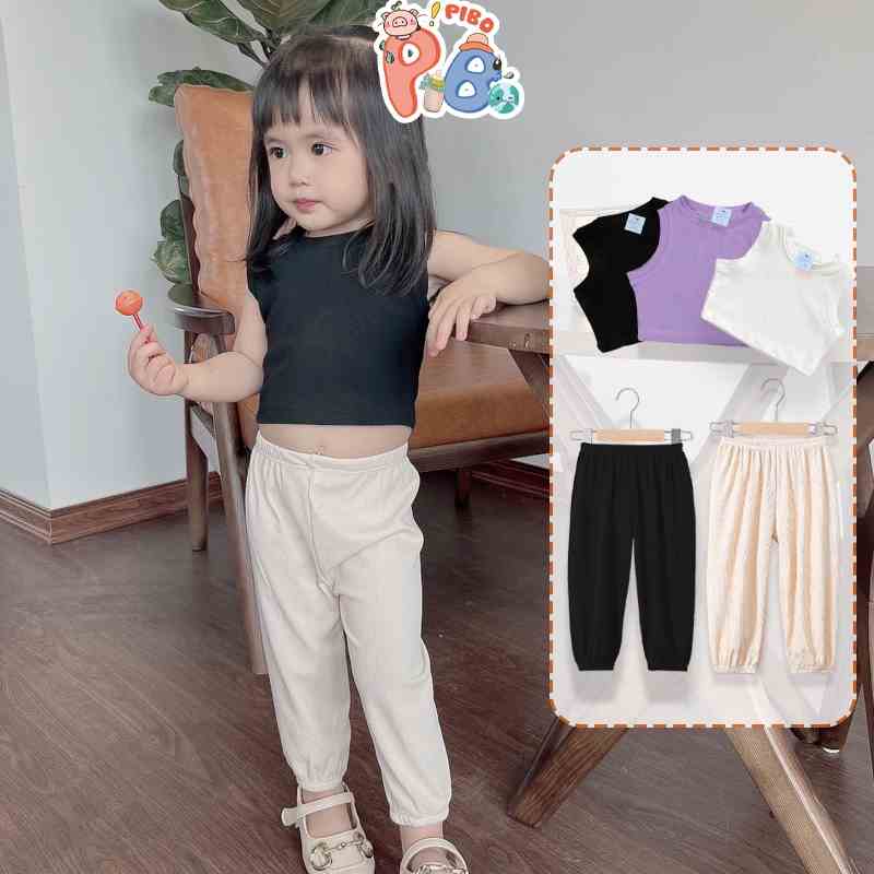 Bộ Quần Áo Bé Gái Áo Croptop Sát Nách Quần Dài Dáng Rộng Tăm Lạnh Đáng Yêu - BabyBoo - PiBo