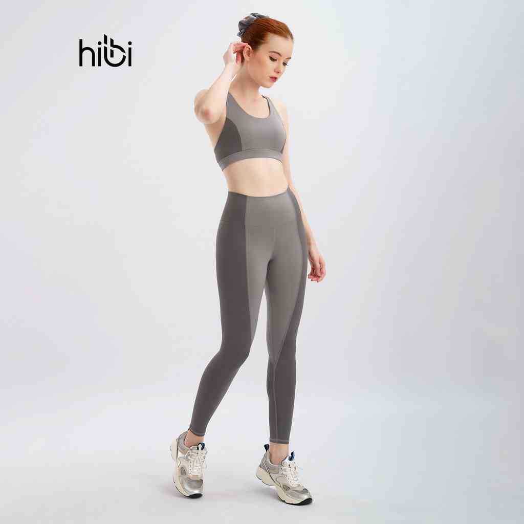 Set Đồ Tập Yoga Gym Luxury Hibi Sports H149 phối hai màu, màu xám, Kèm Mút Ngực, Chất Vải Cao Cấp Lu Fabric