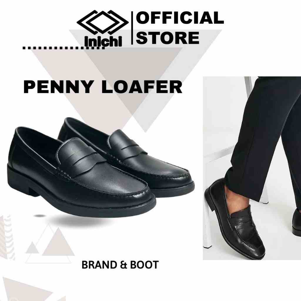 [Mã BMLT30 giảm đến 30K đơn 299K] Giày penny loafer nam Inichi G1085 full đen, da lì chống nhăn