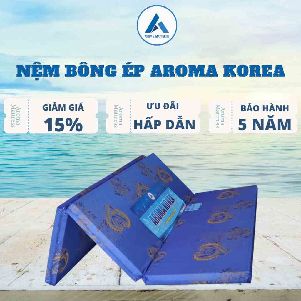 Nệm Gấp 3 Bông Ép Aroma Korea - Chính Hãng - Êm Ái - Bảo Hành 5 năm - Nhiều Màu Giao Ngẫu Nhiên