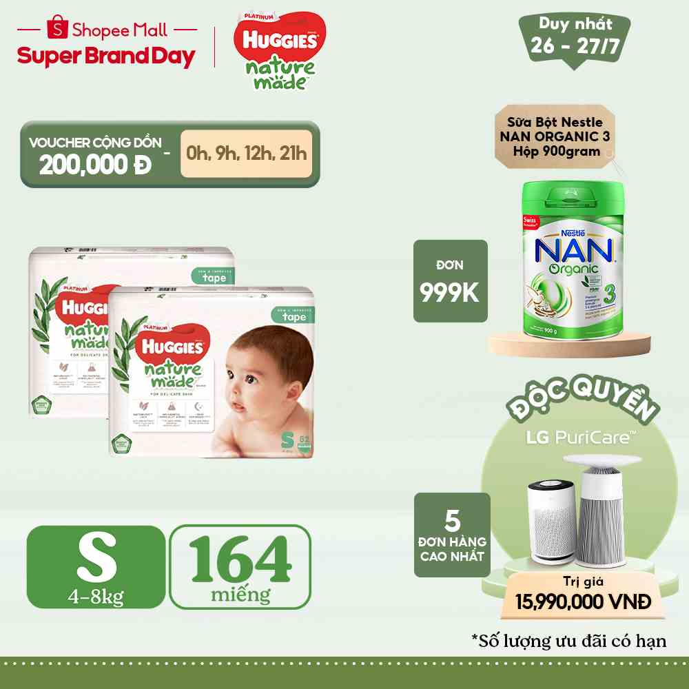 [HUGFEB15 -10% max 60k đơn 400k] Combo 2 Tã Dán Huggies Platinum Nature Made Size S82