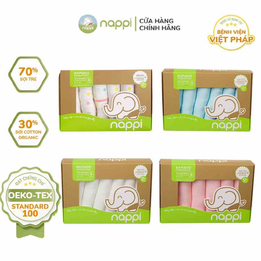 Hộp Set 6 Khăn Sữa Sợi Tre Nappi Organic Cao Cấp Mềm Mịn Cho Bé