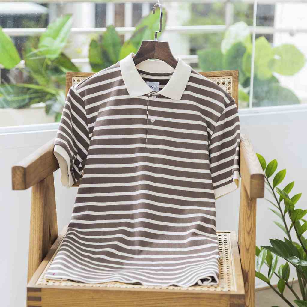 Áo Polo nam tay ngắn BROWN STRIPED vải Cotton Single sọc trẻ trung, năng động, chuẩn form - HUSSIO