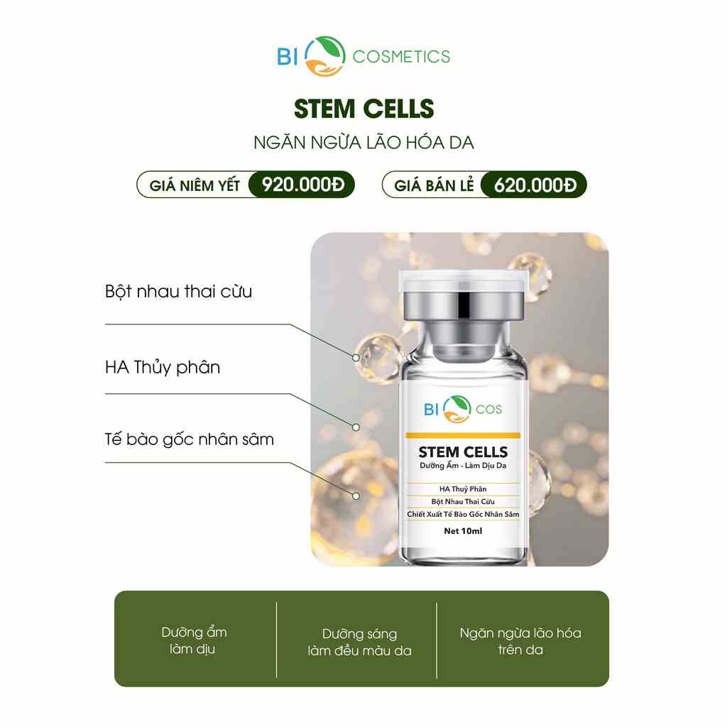 Tinh Chất Stem Cells BIOCOS - Dưỡng Ẩm, Phục Hồi Da Chuyên Sâu (Hộp 2 chai - 10ml*2 chai)