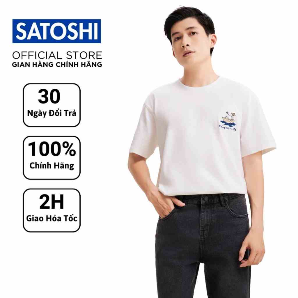 Áo thun nam oversize SATS98 cổ tròn thêu hoạ tiết SATOSHI vải cotton thoáng mát, trẻ trung