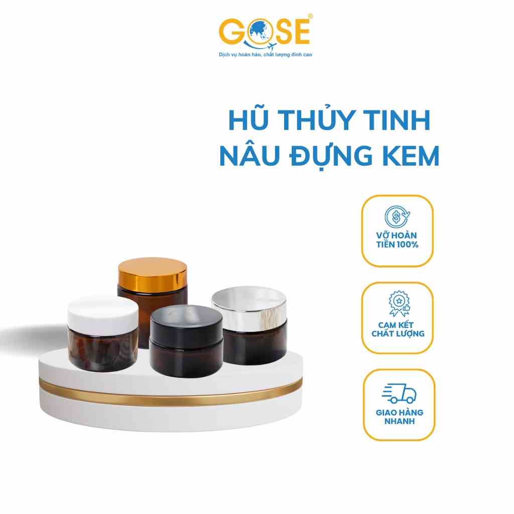 [Mã BMLTB35 giảm đến 35K đơn 99K] Hũ thủy tinh đựng kem GOSE thân nâu bộ chiết mỹ phẩm nhiều nắp có đệm lót