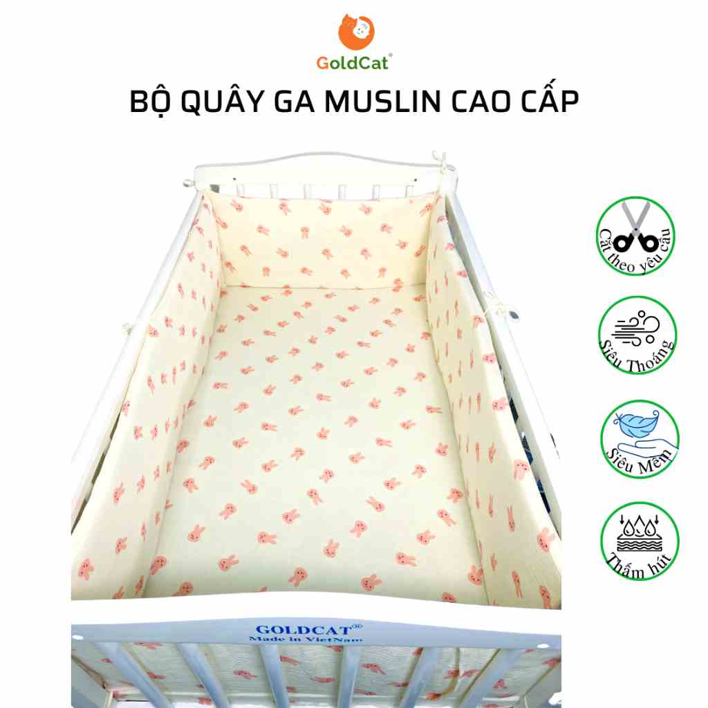 [HOT]Bộ Quây Cũi Kèm Ga Vải Bọc Đệm Cho Bé GOLDCAT QG Chất Liệu Xô Muslin Cao Cấp, Đa Dạng Kích Thước, Màu Sắc NgộNghĩnh