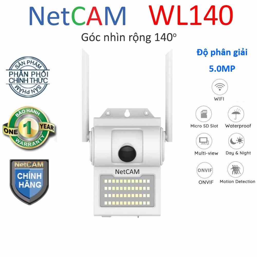 Camera IP WiFi Giám Sát An Ninh NetCAM WL140 (5.0MP), Góc Quan Sát 140º, Đèn Bật Sáng Khi Phát Hiện Có Người