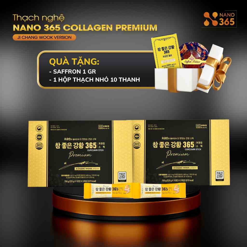 [BẢN NÂNG CẤP] Combo 2 hộp Thạch Nghệ Nano Curcumin 365 Collagen Premium Hộp Lớn 30 Thanh