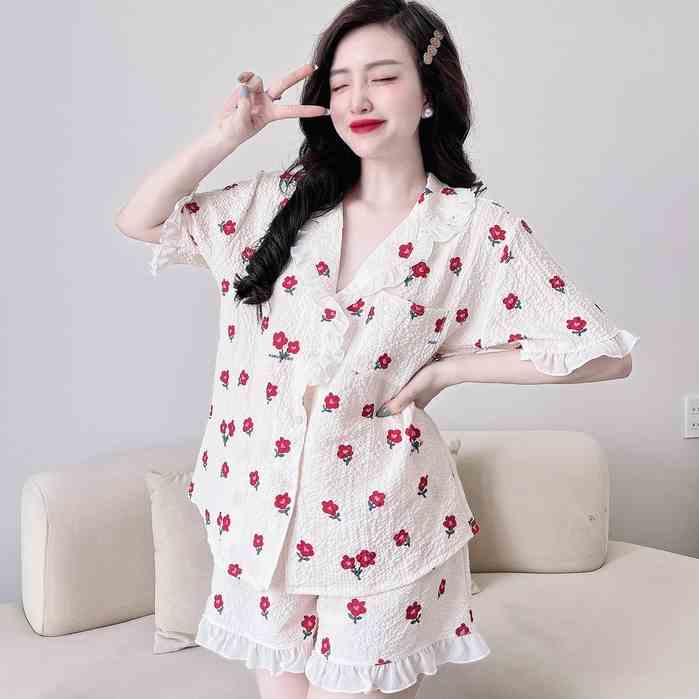 PIjama Mặc Nhà SOJUN Bộ Đùi Đũi Xốp Phối Chiffon Size 45-65 kg