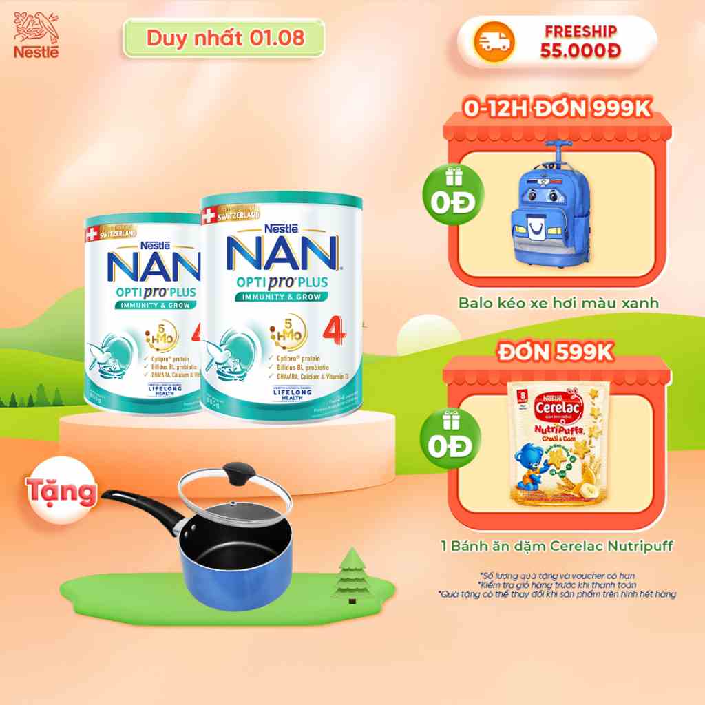 [Tặng Nồi Bếp Từ Elmich Cao cấp 16cm] Combo 2 lon Sữa Bột Nestlé NAN OPTIPRO PLUS 4 850g/lon với 5HMO