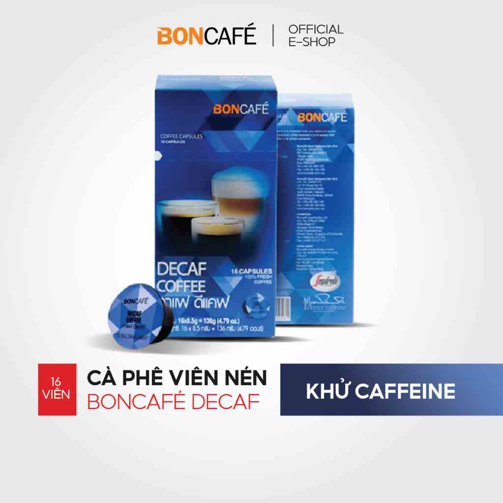 Cà phê viên nén Decaf Boncafé Decaf - Dành cho máy pha cà phê Capristta - Hộp 16 viên - Nhập khẩu Thái Lan