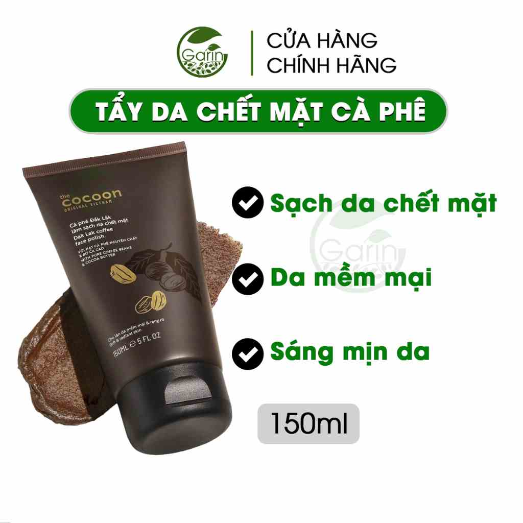 [Mã BMLTB35 giảm đến 35K đơn 99K] Cà phê đắk lắk tẩy tế bào da chết mặt Cocoon Garin cho da sáng mịn đều màu 150ml