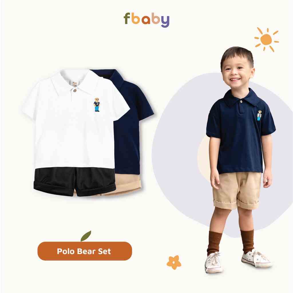 Bộ cộc bé trai áo polo thêu hình gấu Fbaby - FB020