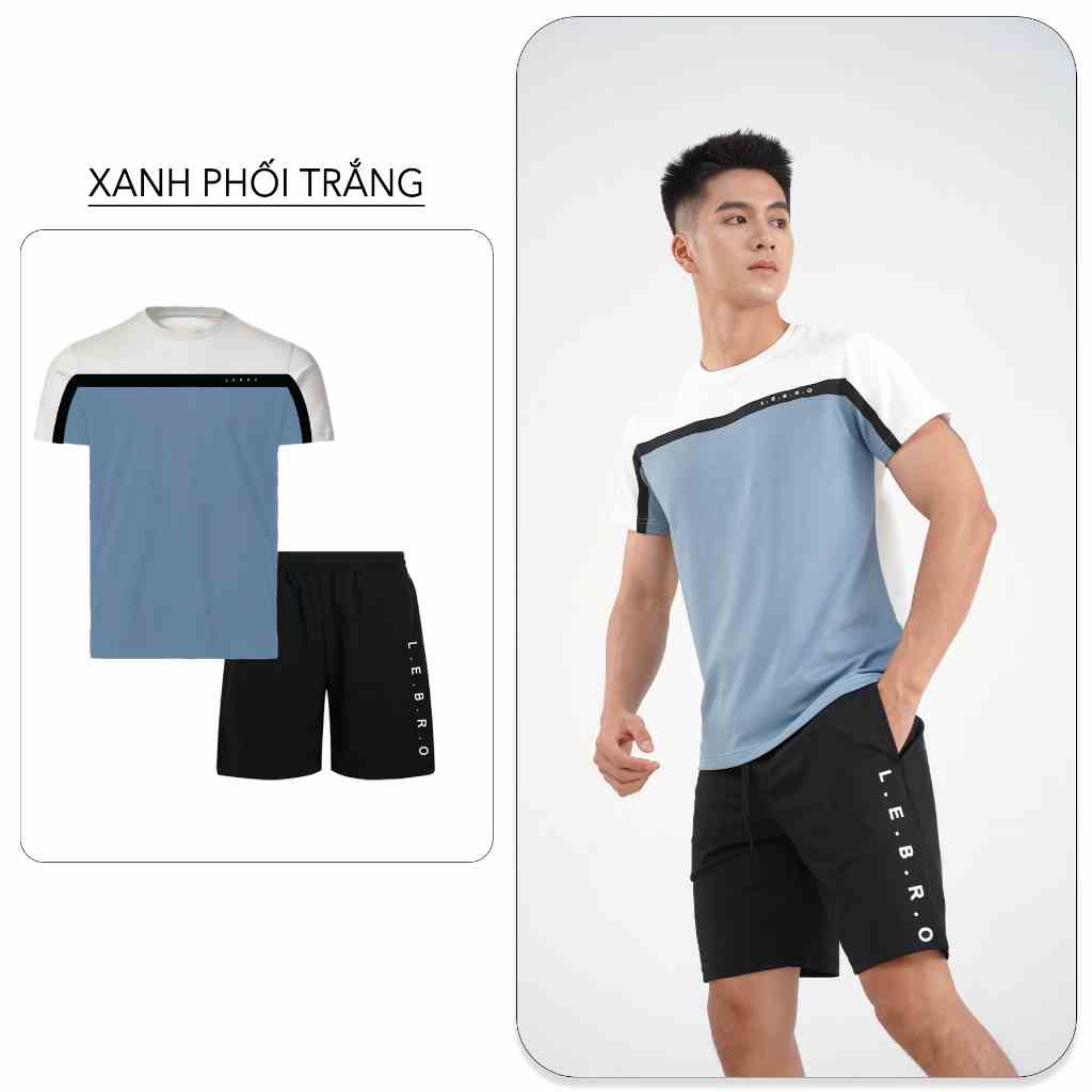 Set đồ nam, bộ đồ nam, bộ quần áo thể thao cổ tròn ngắn tay trẻ trung chạy bộ tập gym đá bóng LEBRO BTT02B