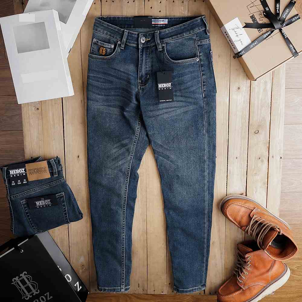 [Mã BMLTA35 giảm đến 35K đơn 99K] Quần jean dài nam chất vải jean denim cao cấp basic logo thêu 3D 3 Heboz - 00001450