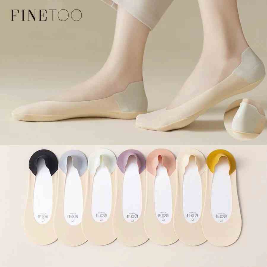 Finetoo Vớ Cotton Lụa Băng Miệng Nông Thấp Vô Hình Chống Trượt Không Rơi Với Đáy Cotton Cho Nữ