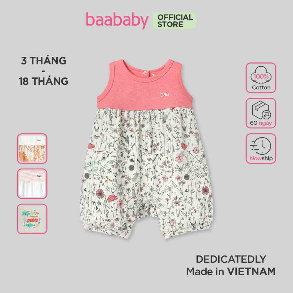 Bộ liền thân sát nách cho sơ sinh bé gái, romper bé gái ba lỗ từ 3 tháng - 18 tháng Baa Baby - B-GN-RP04C-02