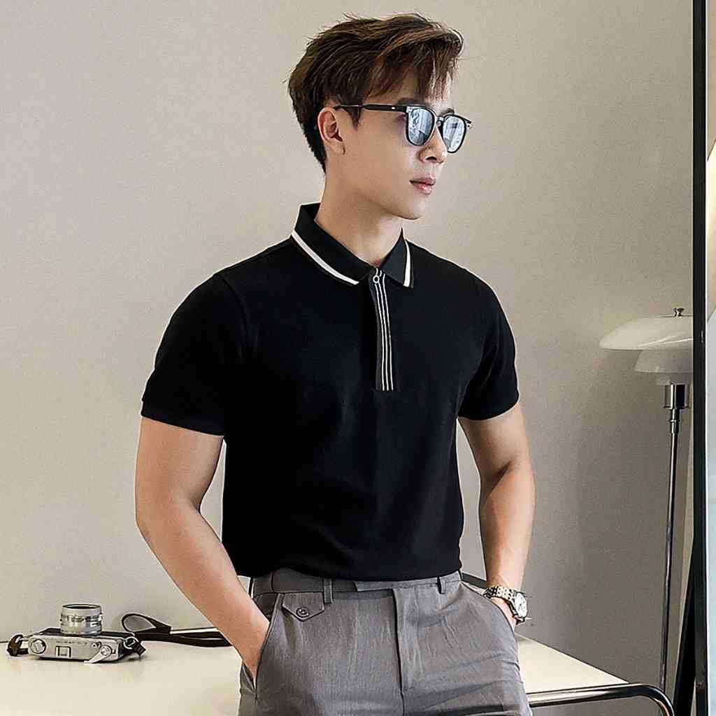 Áo Polo Nam Phối Nẹp Có Sọc Polido Form Áo Slimfit Kiểu Dáng Dễ Mặc Thời Trang Nam Lịch Lãm Hiện Đại Phong Cách Retro