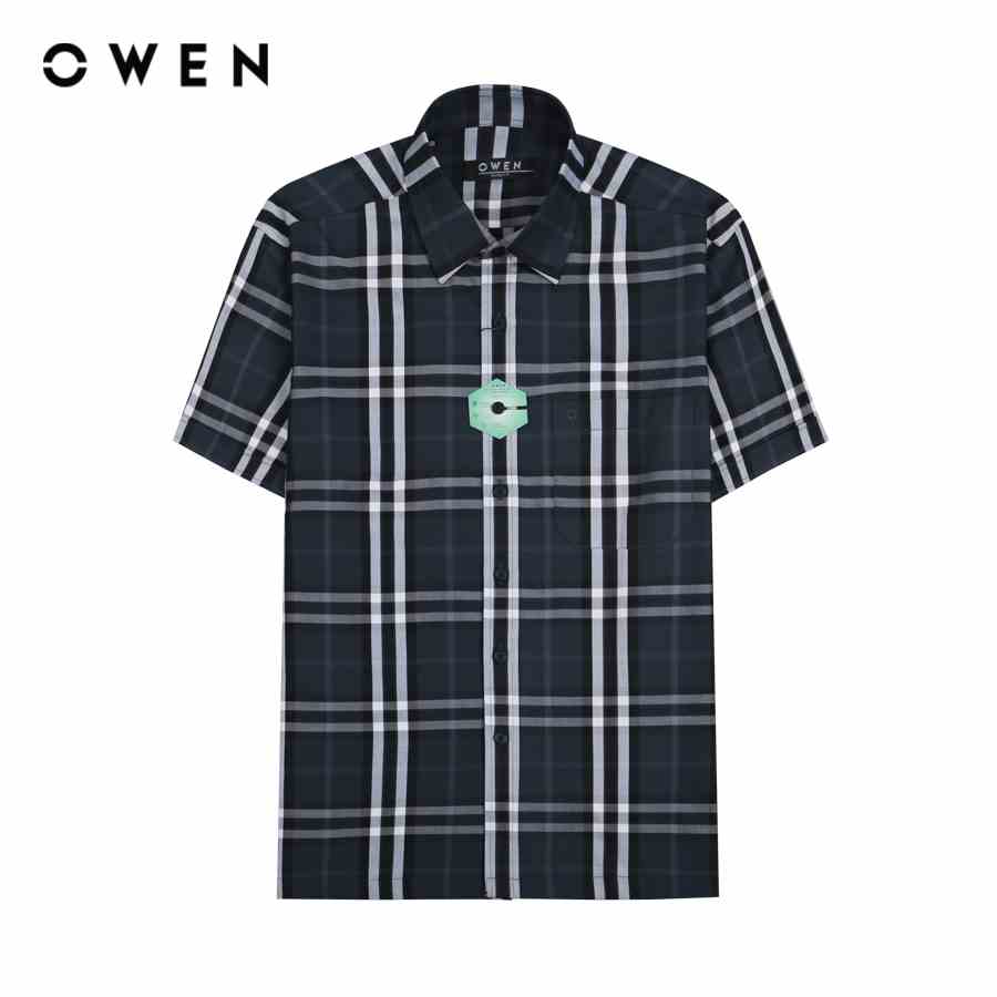 OWEN - Áo sơ mi ngắn tay Body Fit Navy chất liệu Mint - AB230375NT