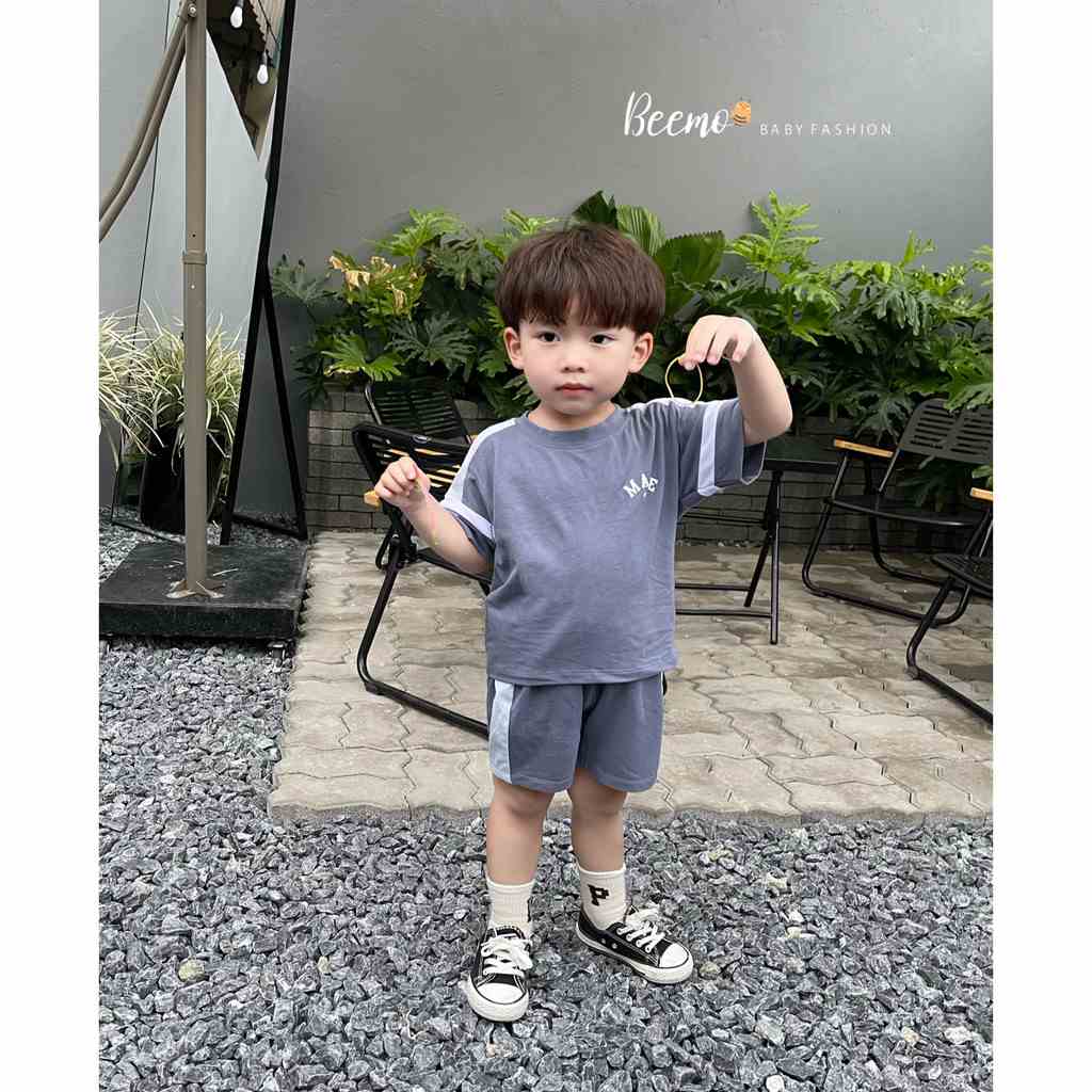 Bộ quần áo phối vai in chữ cho bé Beemo,Chất liệu cotton mềm mịn co giãn thoải mái,bộ màu cực hot B334