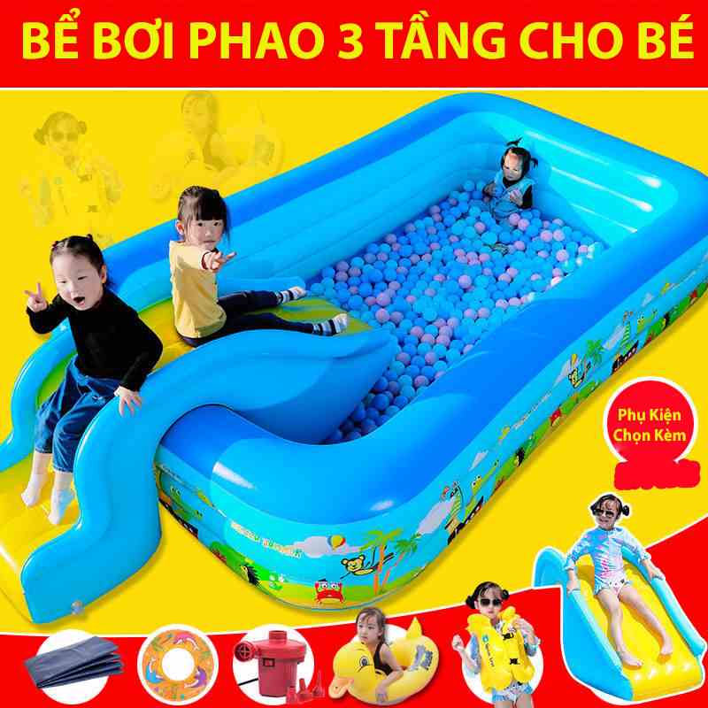 [TẶNG BƠM ĐIỆN] Hồ bơi cho bé KAW đủ size cho bé, Bể bơi 3 tầng, đáy 2 lớp, chống trượt, an toàn-Bảo hành lỗi 1 đổi 1