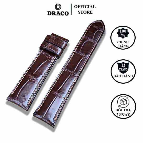 Dây da đồng hồ Draco DDDH01 màu nâu size 20 - 22 [Tặng kèm khóa] chất liệu da bò thật cao cấp dập vân cá sấu