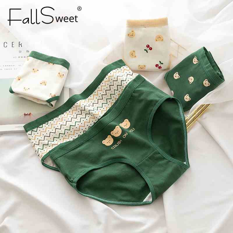 Quần lót FALLSWEET vải cotton in họa tiết hoạt hình phong cách Nhật Bản đáng yêu cho nữ