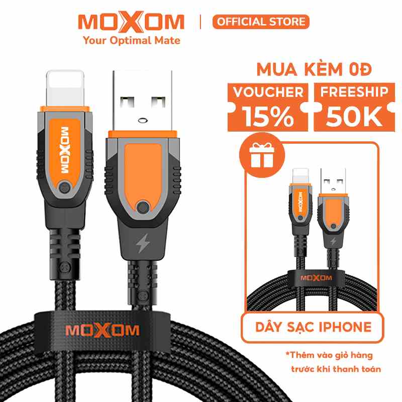 [MUA 1 TẶNG 1] Dây sạc 2.4A chính hãng MOXOM hỗ trợ sạc nhanh lên đến 3A dùng cho 7 8 plus x xs max 11 12 13 14 promax