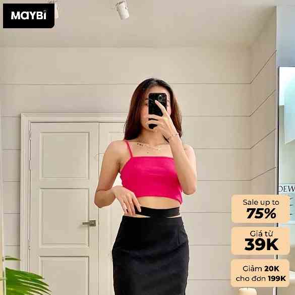 Áo Maybi croptop ôm thun gân 2 dây