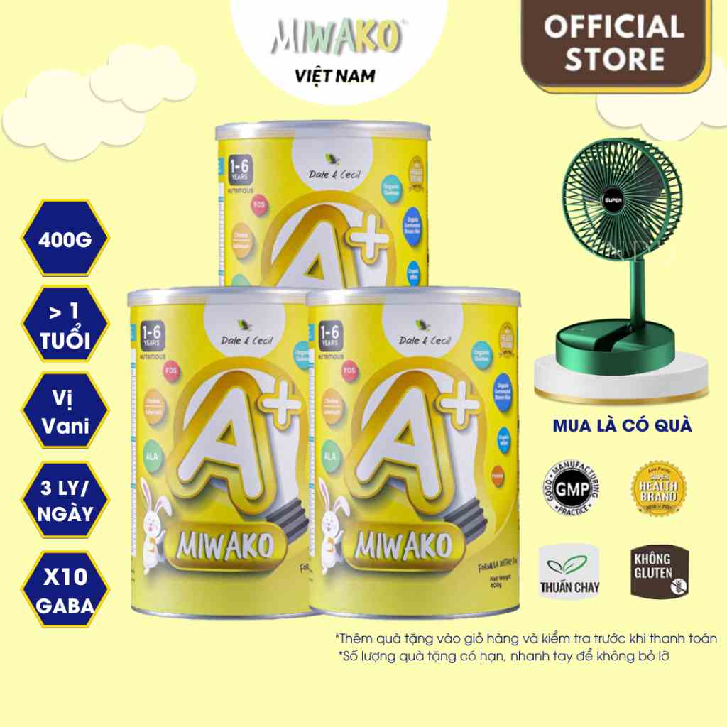 Sữa Công Thức Thực Vật Hữu Cơ Miwako A+ 400g x 3 Hộp Cho Bé Từ 1 Tuổi (1.2kg) - Miwako Official Store