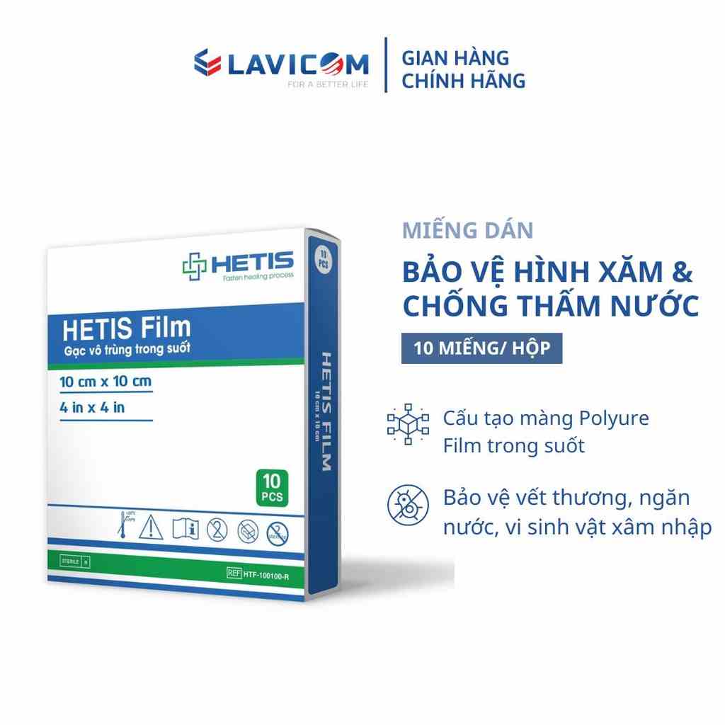 Hộp 10 Miếng Dán Bảo Vệ Hình Xăm HETIS FILM Trong Suốt, Chống Thấm Nước, Ngăn Vết Thương Nhiễm Khuẩn Combo HTF