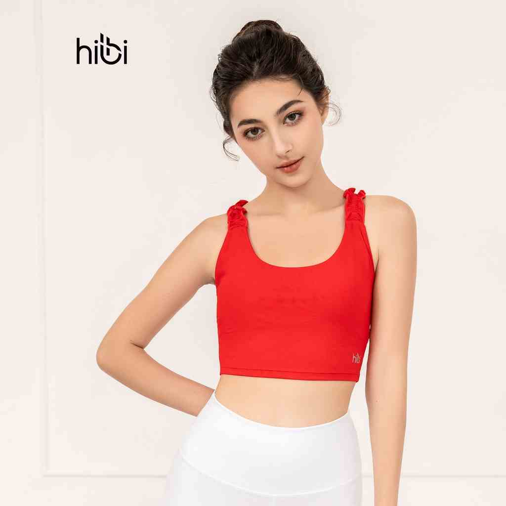 Áo croptop tập Yoga Gym Hibi Sports CR815 size mới, kiểu 2 dây nhún bèo, Kèm mút ngực