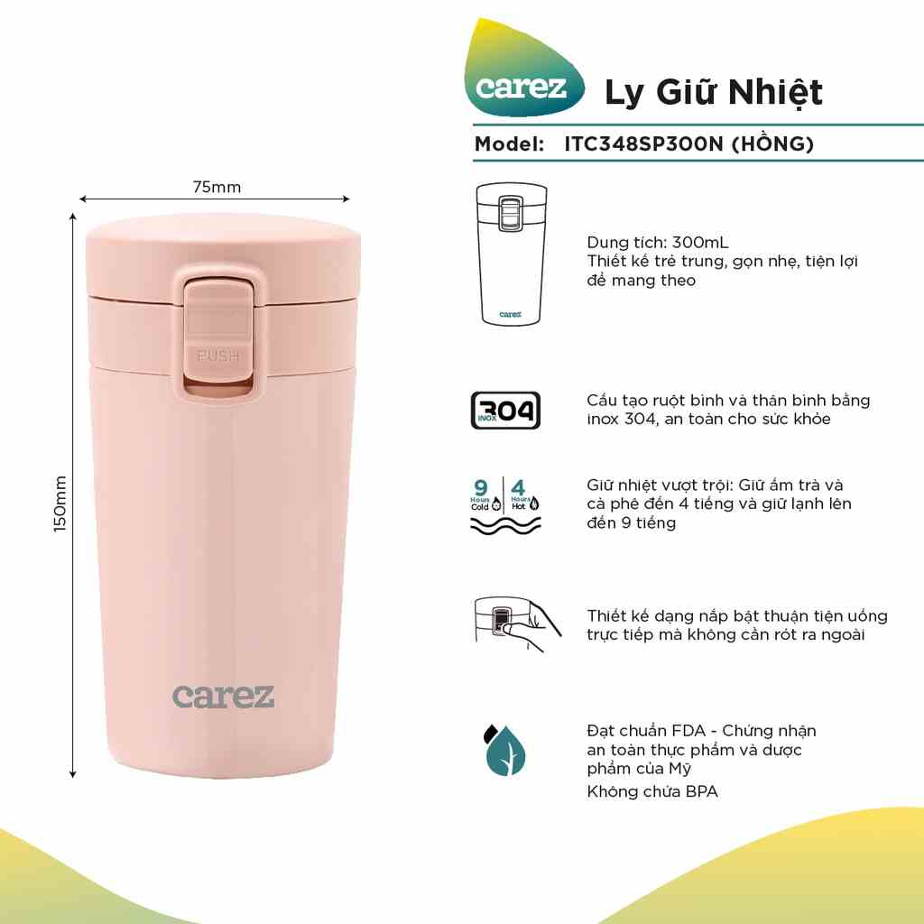 Ly Giữ Nhiệt Carez 300ml ITC348SP300N