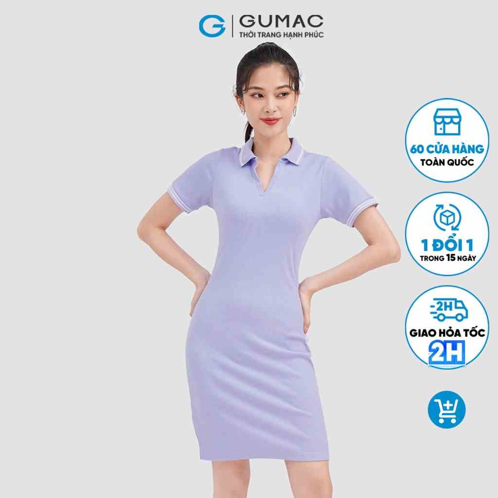 Đầm polo basic cổ V GUMAC vải thun co giản nhiều màu DC09016