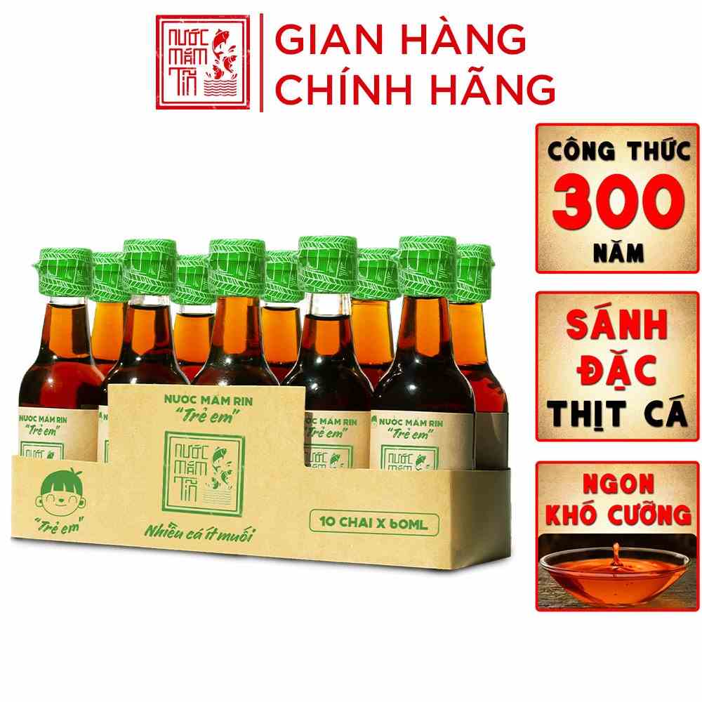 [ TRẺ EM TỪ 6 THÁNG ] Nước mắm Tĩn Trẻ Em Cho Bé Ăn Dặm độ đạm 42N lốc 10 chai thủy tinh mini 60ml/chai