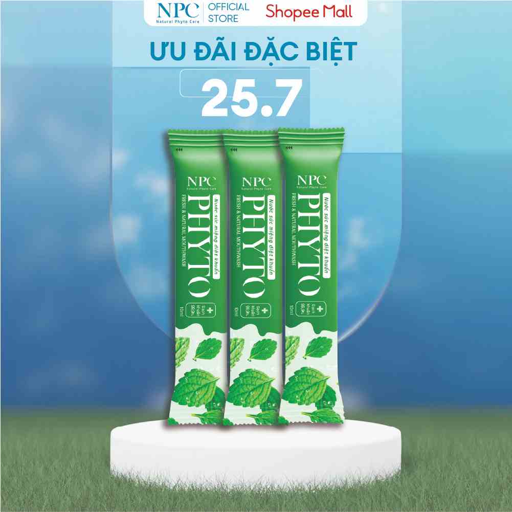 [Mã BMTTC60K giảm đến 60K đơn 50K] Combo 3 gói súc miệng Phyto gói 10ml làm sạch khoang miệng 99.9%, tinh dầu bạc hà