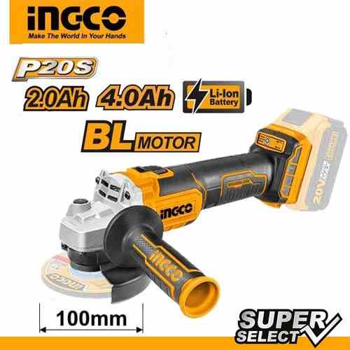 Máy mài góc, máy cắt Ingco CAGLI201008 Motor không chổi than dùng pin Lithium-ion 20V 100mm ( không kèm pin và sạc )