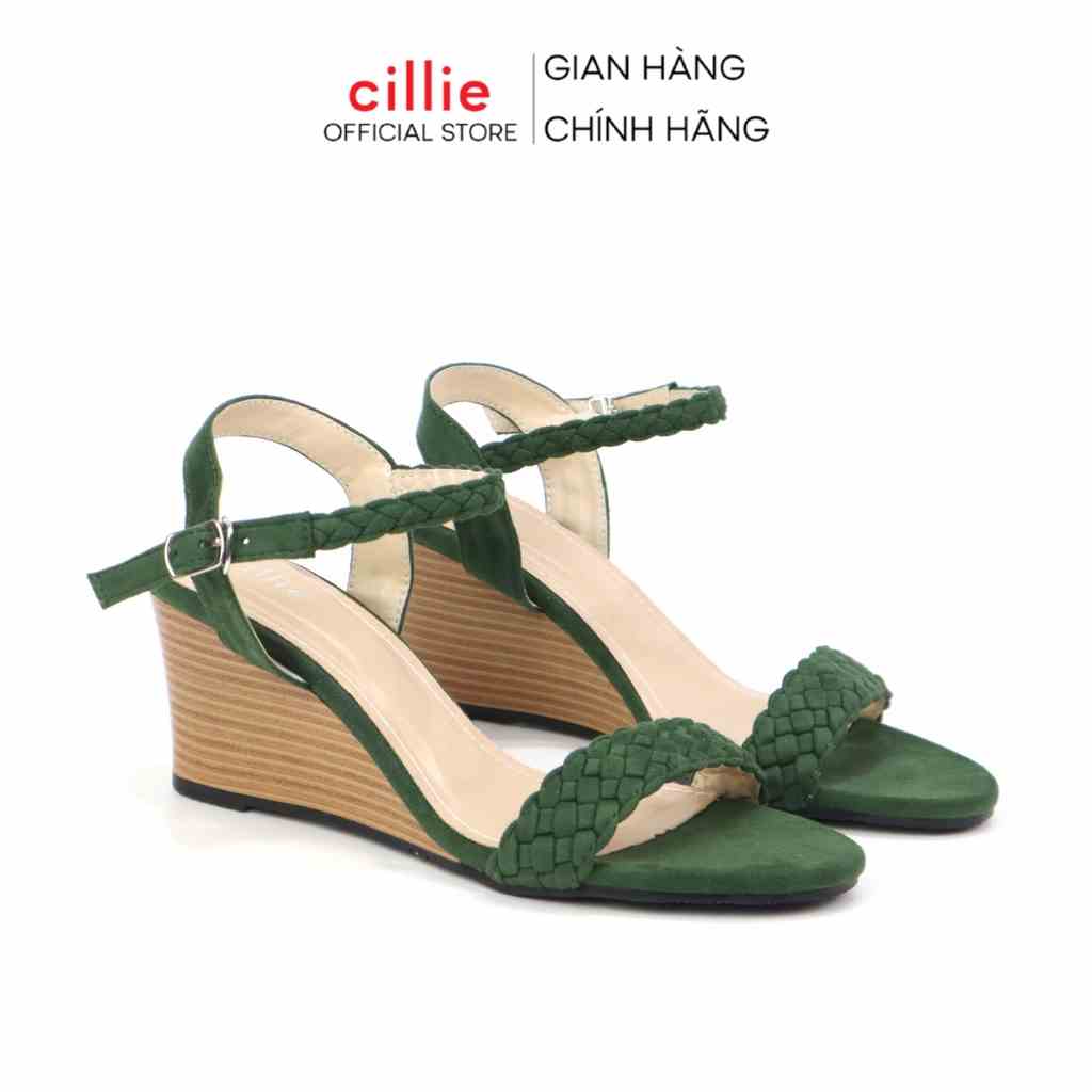 Giày sandal đế xuồng nữ quai ngang bính điệu đà đế cao 7cm đi làm đi chơi Cillie 1214