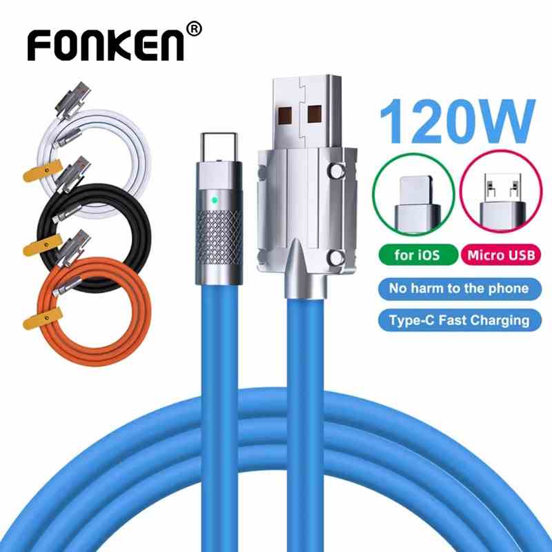 Cáp sạc nhanh FONKEN USB type C 120W 6A cho Xiaomi Huawei Samsung