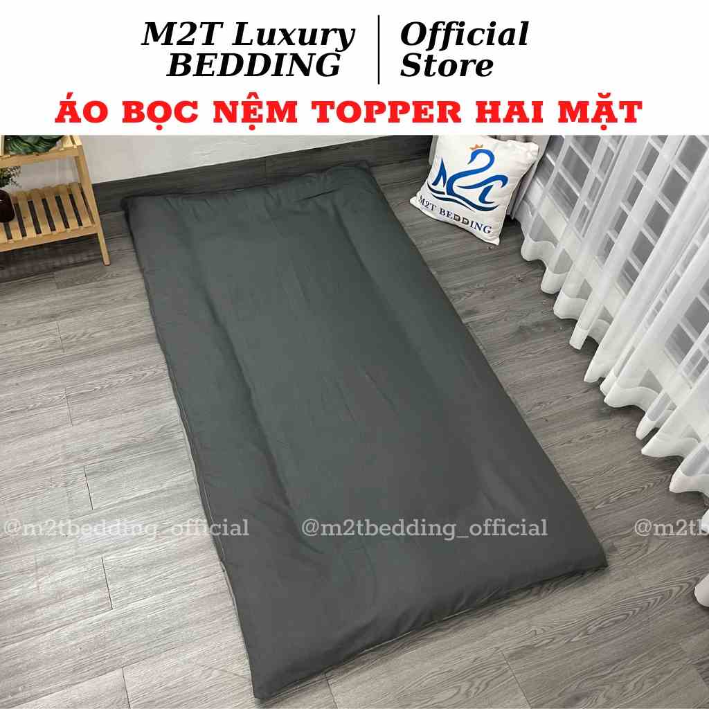 Áo bọc nệm topper 2 mặt có khóa kéo M2T BEDDING chất liệu Cotton Tici không kèm vỏ gối