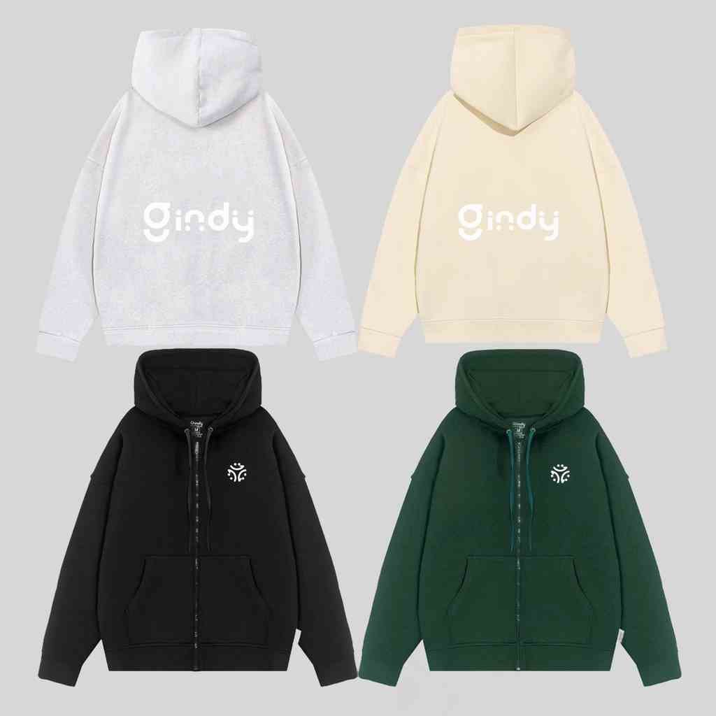 Áo khoác hoodie zip unisex nỉ trơn form rộng nam nữ dài tay khóa kéo có mũ thời trang thu đông local brand GINDY A083