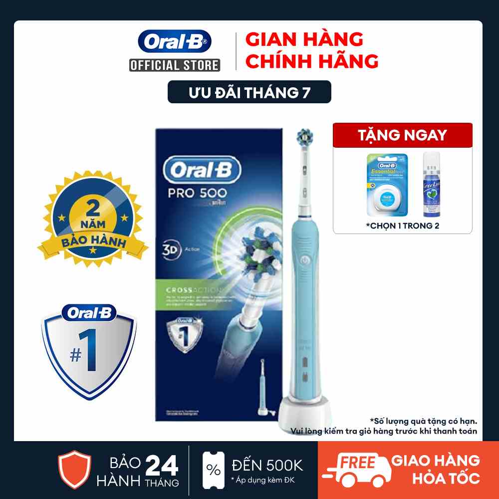 Bàn chải đánh răng điện Oral-B Pro 500 D16.513 - Hàng chính hãng 100% Bảo hành 24 tháng